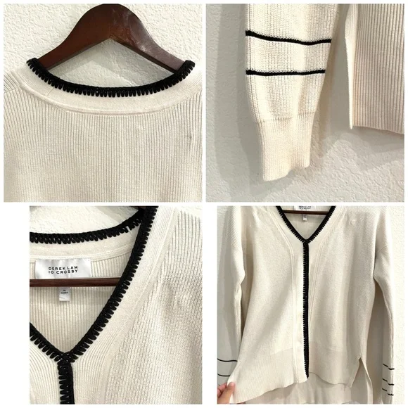 Derek Lam 10 Crosby Ivory Crochet Pipe Trim Pullover Sweater Cotton Cashmere - Picture 9 of 10